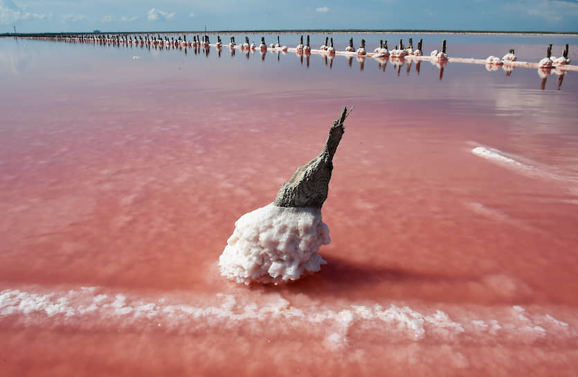Крым. Добыча розовой морской соли на озере Сасык-Сиваш