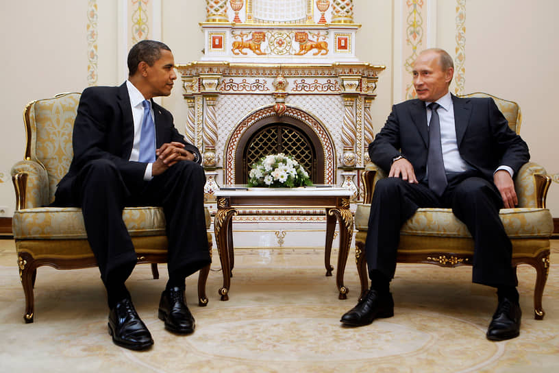 Президент США Барак Обама (слева) и премьер-министр России Владимир Путин в Ново-Огарево в 2009 году