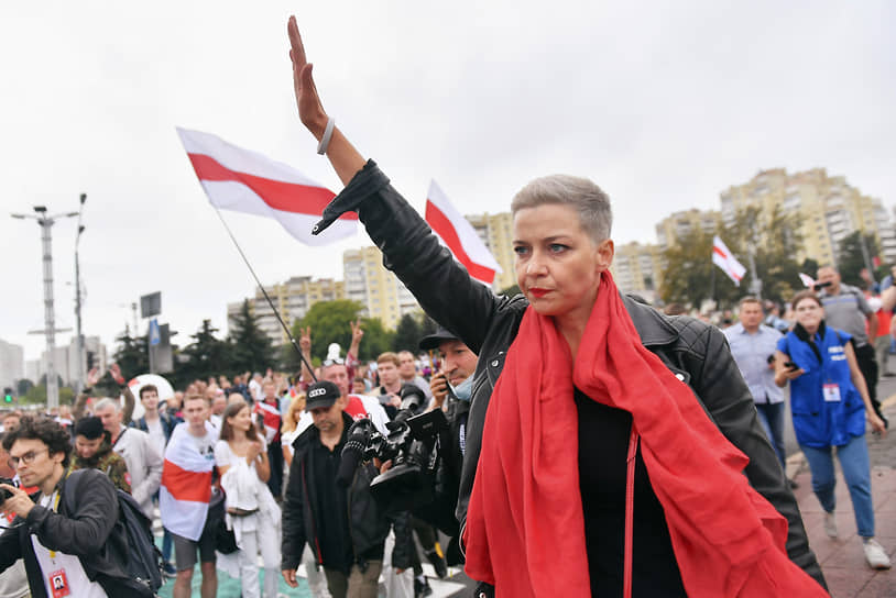 Член координационного совета оппозиции Белоруссии Мария Колесникова на акции протеста в Минске 