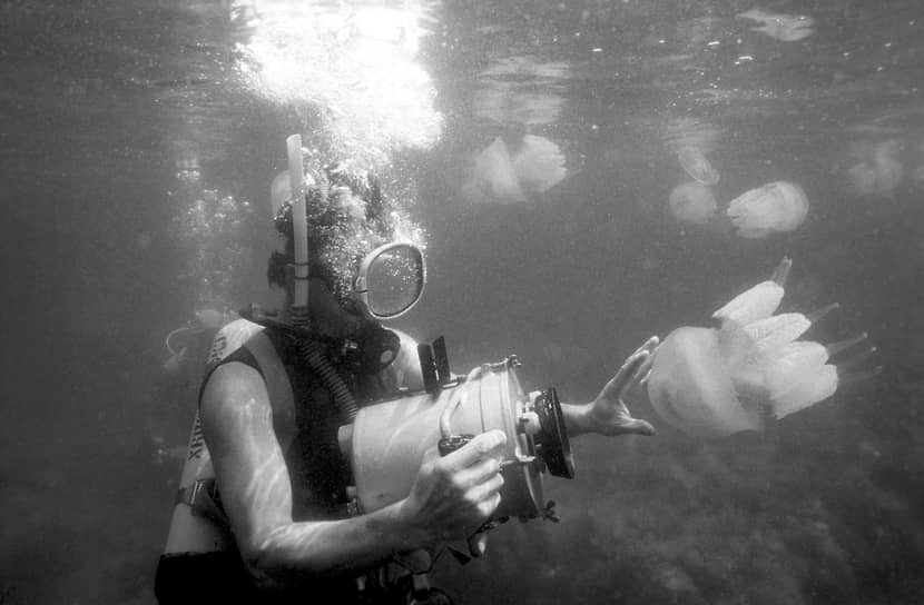 Фотограф во время съемки под водой на шельфе мыса Тарханкут, 1989 год