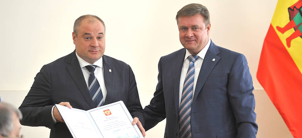 Губернатор Рязанской области Николай Любимов (справа) и вице-губернатор Игорь Греков в 2018 году