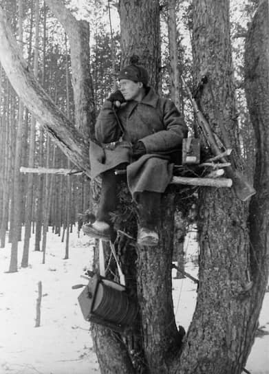 «Полевого телефонного провода — 1229 тысяч клм., телефонных аппаратов — 245 тысяч штук» (на фото — красноармеец-связист. Белоруссия, 1944 год)