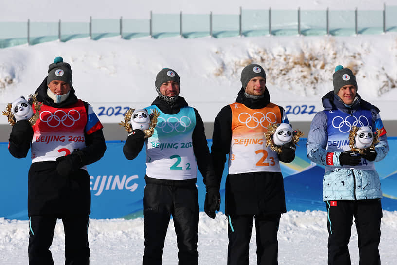 Бронза. Слева направо: Карим Халили, Александр Логинов, Максим Цветков и Эдуард Латыпов. Биатлон