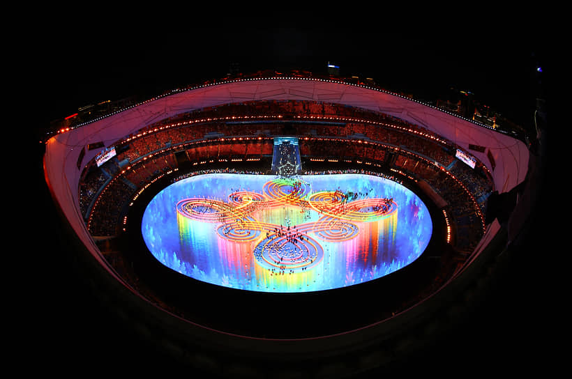 Вид с дрона на Национальный стадион в Пекине