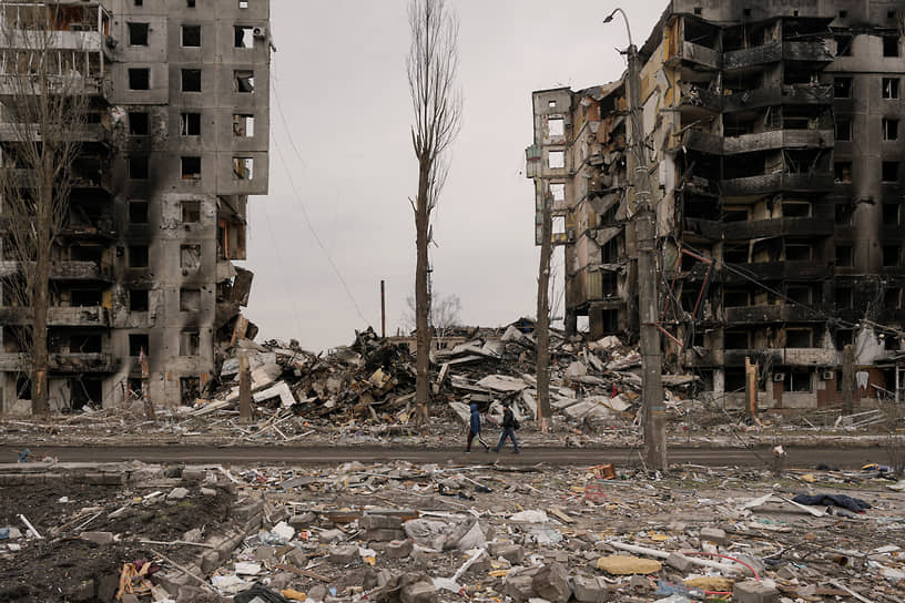 Разрушенные жилые дома в украинском поселке Бородянка