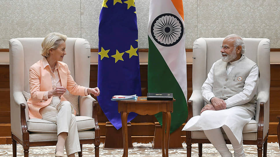 Председатель Еврокомиссии Урсула фон дер Ляйен и премьер-министр Индии Нарендра Моди