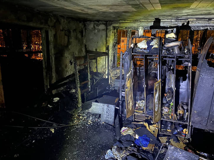 Последствия пожара в хостеле на Алма-Атинской улице