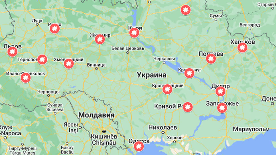 Взрывы в городах Украины. Карта