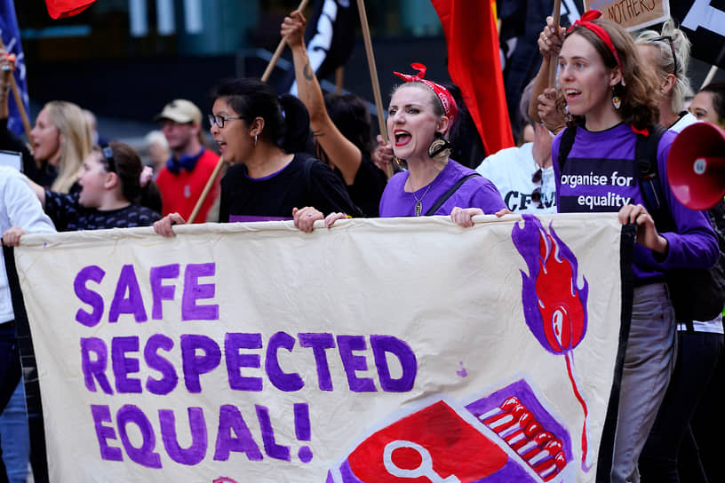 Мельбурн, Австралия. Участницы демонстрации, посвященной Международному женскому дню