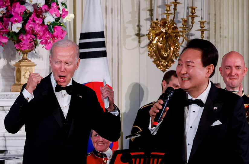 Вашингтон, США. Президент Южной Кореи Юн Сок Ёль на приеме у американского главы государства Джо Байдена