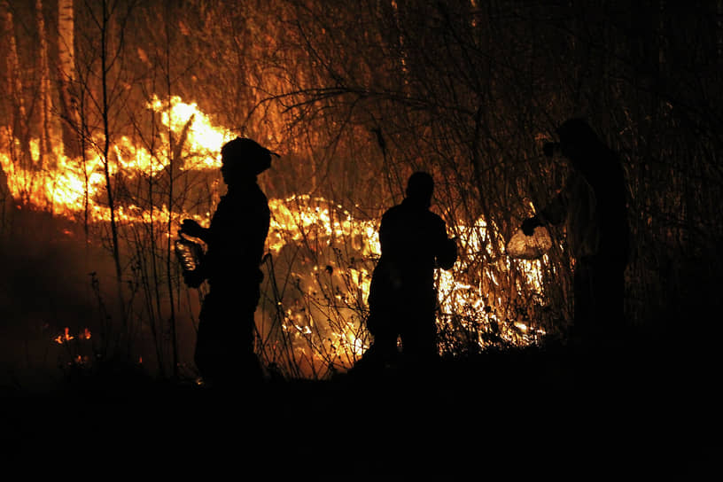 Добровольцы тушат лесной пожар недалеко от поселка Богандинский в Тюменской области
