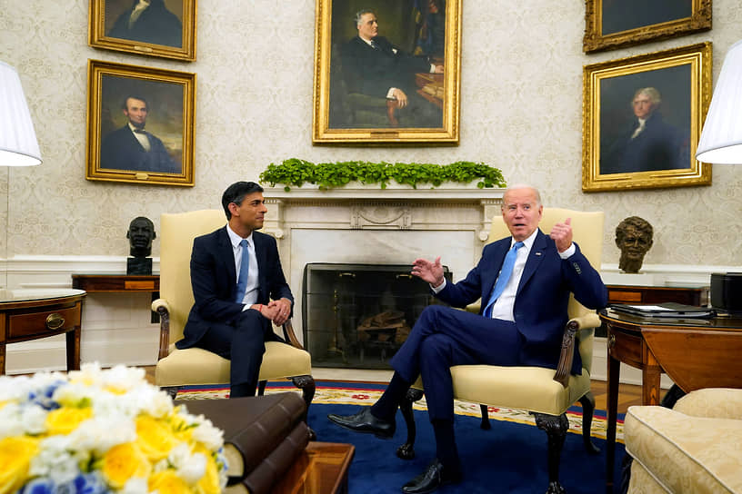 Президент США Джозеф  Байден (справа) и премьер-министр Великобритании Риши Сунак провели переговоры в Вашингтоне