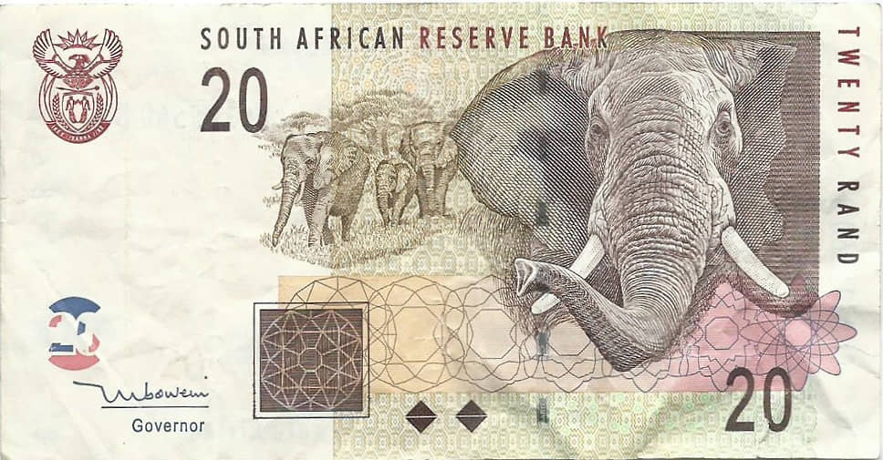 В ЮАР на всех купюрах из серии 2012 года изображены местные животные: носорог, слон, лев, африканский буйвол и леопард