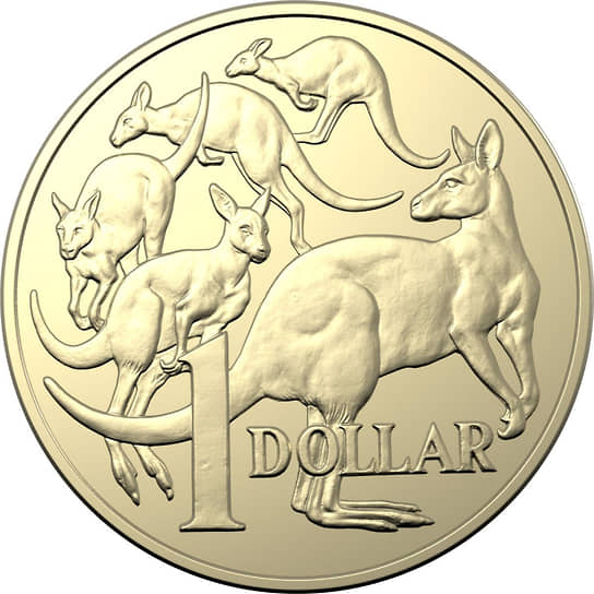 В Австралии на монете в один доллар чеканят сразу пять кенгуру