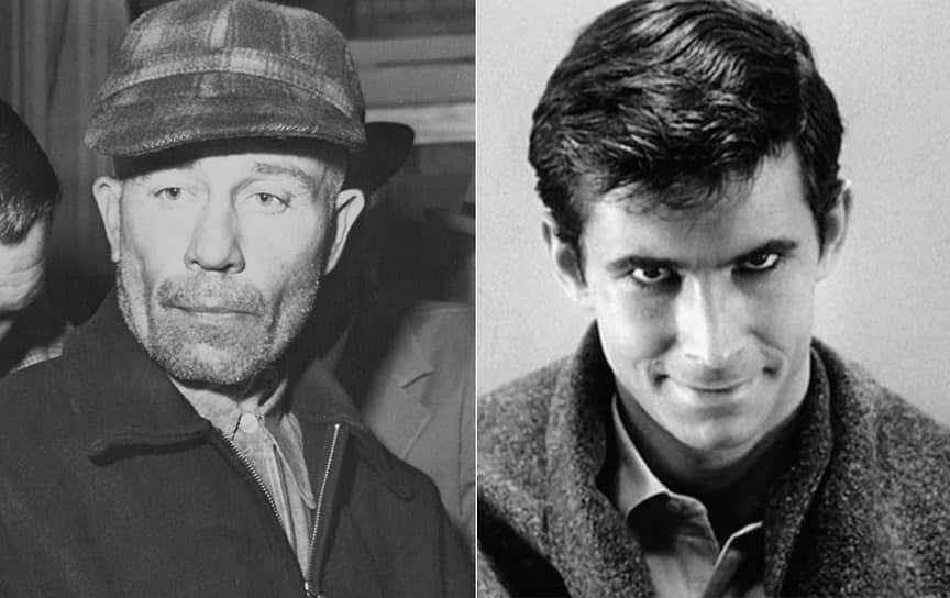 &lt;b>Эд Гин&lt;/b> (слева), он же Плейнфилдский вампир, — один из самых жестоких убийц в истории США. В его доме были найдены маски, одежда и мебель из человеческой кожи, а также коллекция отрубленных голов. Безумный маньяк стал прототипом сразу нескольких персонажей слешеров, в том числе Нормана Бейтса из триллера Альфреда Хичкока «Психо» (1960), благодаря которому прославился актер &lt;b>Энтони Перкинс&lt;/b>
