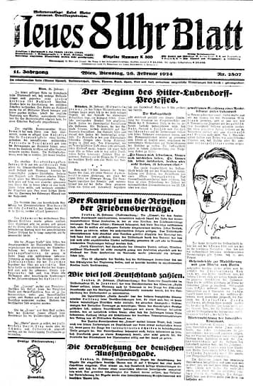 Первая полоса газеты Neues 8 Uhr Blatt, 26 февраля 1924 года
