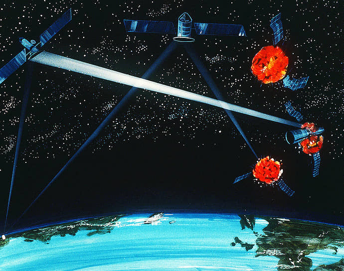 Художественная концепция гибридного лазерного оружия наземно-космического базирования, октябрь 1984 года