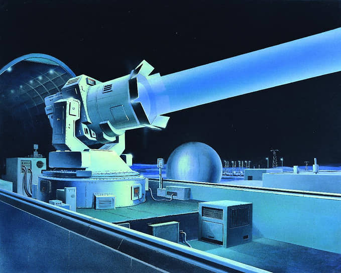 Художественная концепция советского лазера наземного базирования, способного создавать помехи спутникам США, 1986 год