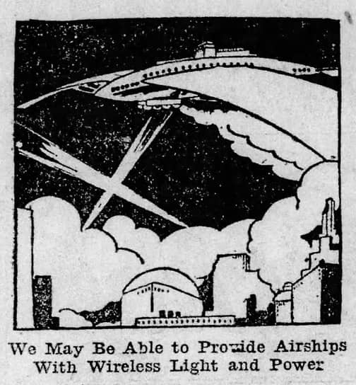 Таким, по представлениям 1924 года, могло быть беспроводное энергоснабжение воздушного транспорта в 2024 году