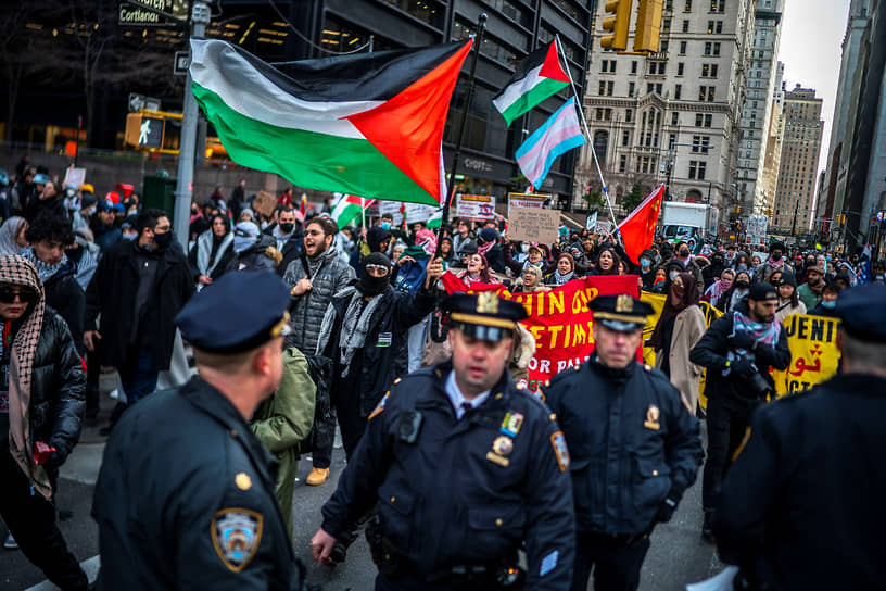 Акция протеста против конфликта между Израилем и Палестиной, Нью-Йорк, 19 марта 2024 года