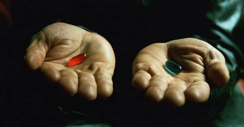 Сцена с выбором красной или синей таблетки