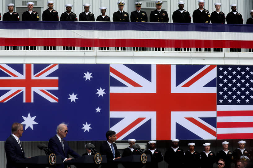 В левом углу: премьер-министр Австралии Энтони Албаниз, президент США Джо Байден и премьер-министр Британии Риши Сунак