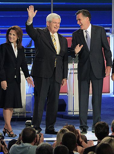 Кандидаты-республиканцы убеждены, что каждый из них будет лучшим президентом, чем нынешний глава Белого дома (справа налево — экс-губернатор Массачусетса Митт Ромни, экс-спикер конгресса Ньют Гингрич и конгрессмен Мишель Бэкман)