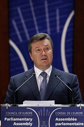 Президент Украины Виктор Янукович во время выступления в Страсбурге на сессии ПАСЕ