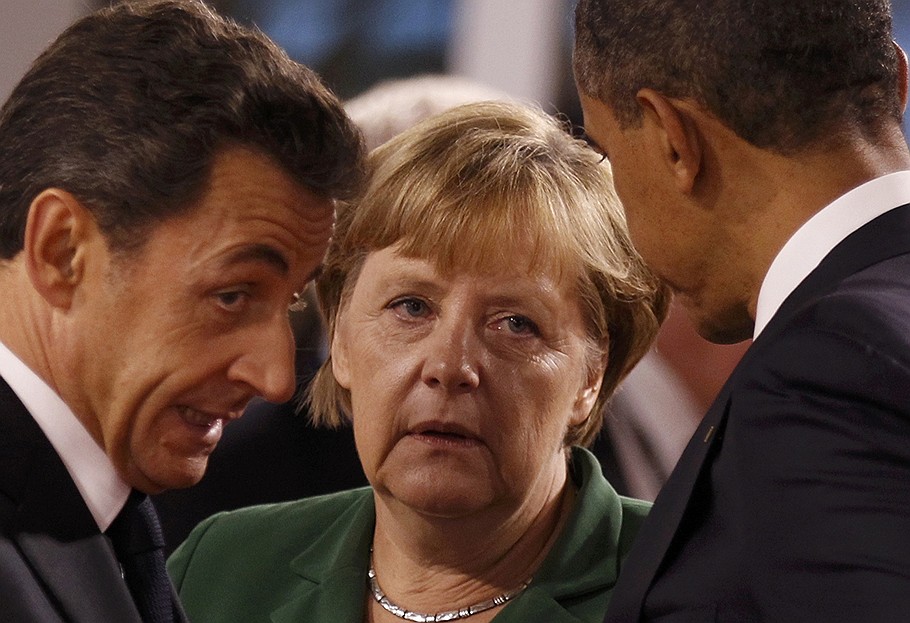 Президент Франции Никола Саркози, канцлер Германии Ангела Меркель и президент США Барак Обама