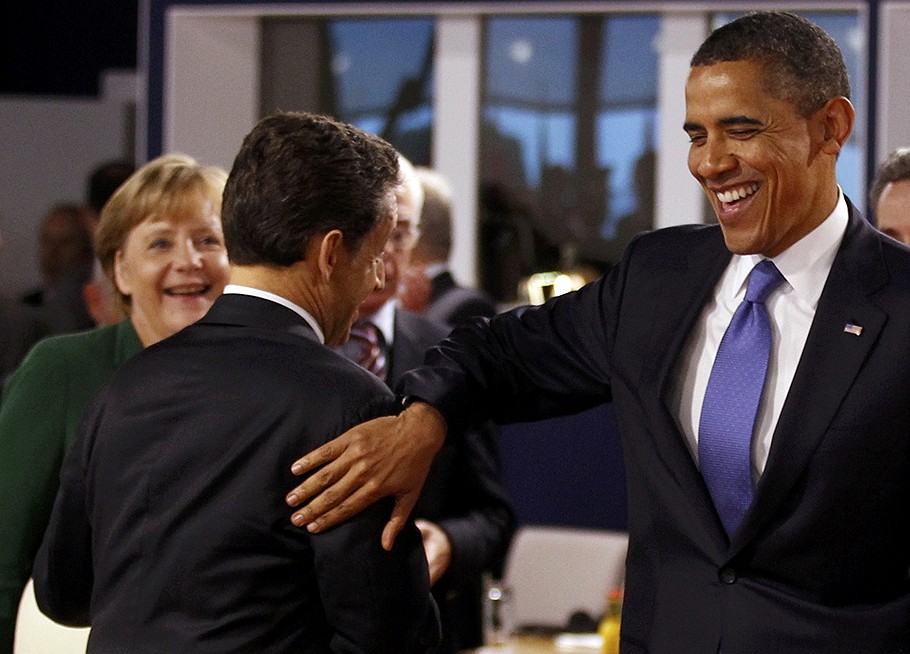 Канцлер Германии Ангела Меркель , президент Франции Никола Саркози и президент США Барак Обама