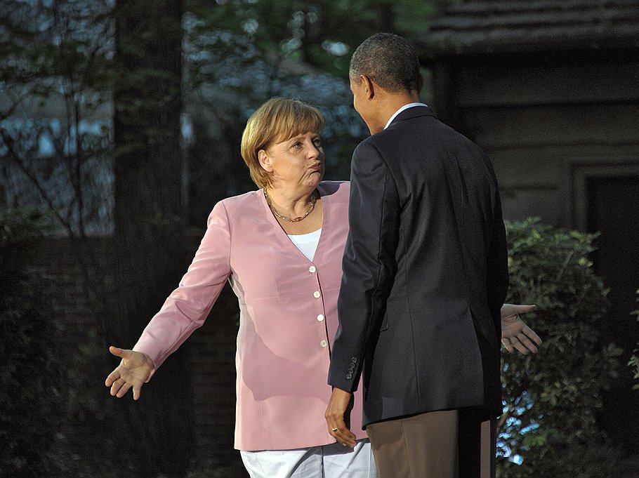 Саммит G8 (&amp;quot;Большой восьмерки&amp;quot;) в Кэмп Дэвиде. Федеральный канцлер Германии Ангела Меркель (слева) и президент США Барак Обама (справа) перед началом заседания глав государств и правительств &amp;quot;Большой восьмерки&amp;quot; в загородной резиденции американского лидера Кэмп-Дэвиде