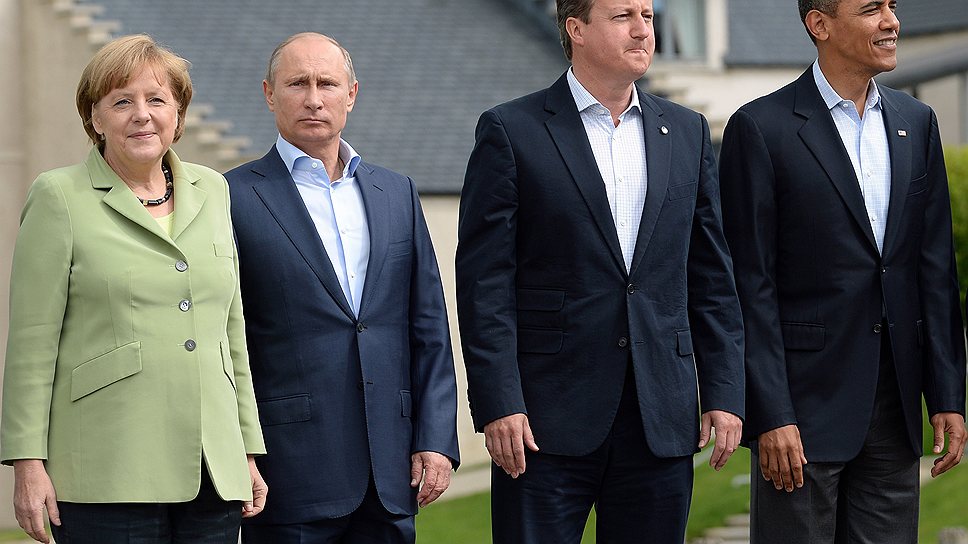 Слева направо: канцлер Германии Ангела Меркель, президент России Владимир Путин, премьер-министр Великобритании Дэвид Кэмерон и президент США Барак Обама