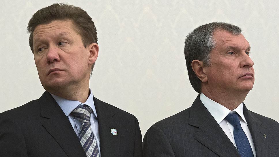 Председатель правления компании &amp;quot;Газпром&amp;quot; Алексей Миллер и президент, председатель правления ОАО &amp;quot;НК &amp;quot;Роснефть&amp;quot; Игорь Сечин
