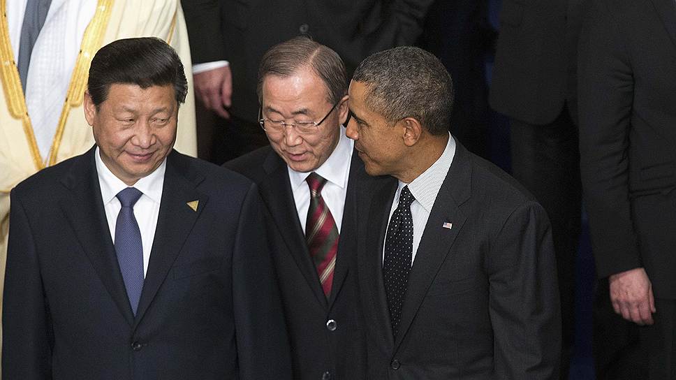 Председатель КНР Си Цзиньпин, генсек ООН Пан Ги Мун и президент США Барак Обама