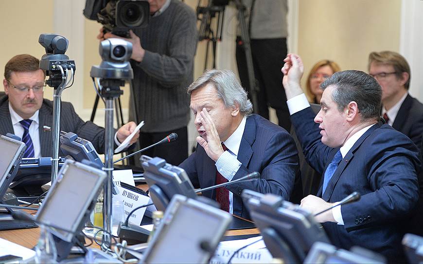 Константин Косачев, Алексей Пушков и Леонид Слуцкий (слева направо) договорились пресекать развитие «антироссийкой риторики» в ПАСЕ