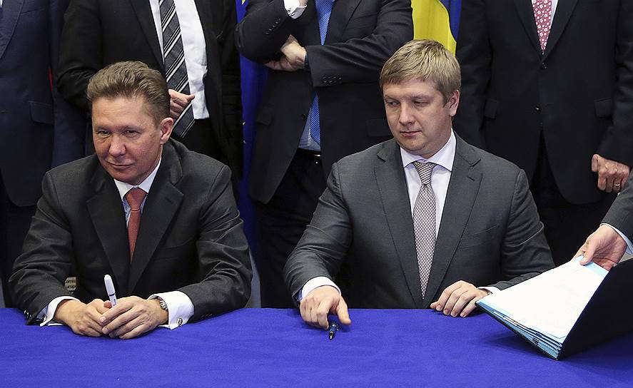 Главу «Нафтогаза Украины» Андрея Коболева (справа) настолько беспокоит отсутствие денег на закупку газа, что ему пришлось начать переговоры с руководителем «Газпрома» Алексеем Миллером