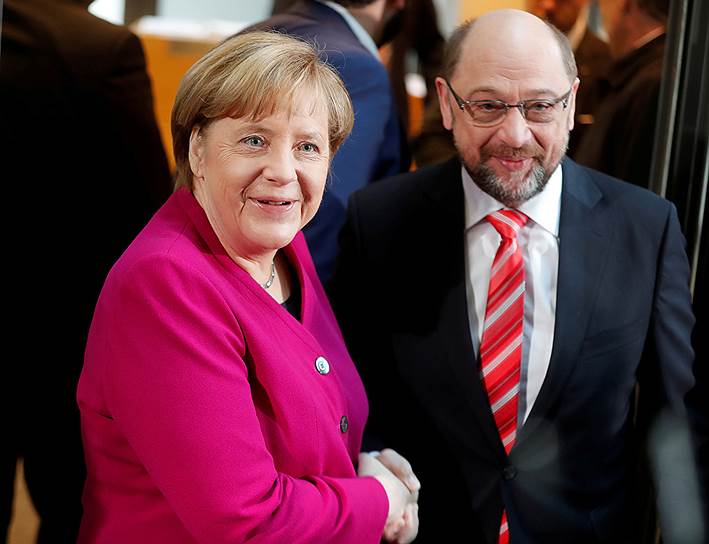 Лидер ХДС Ангела Меркель и лидер СДПГ Мартин Шульц