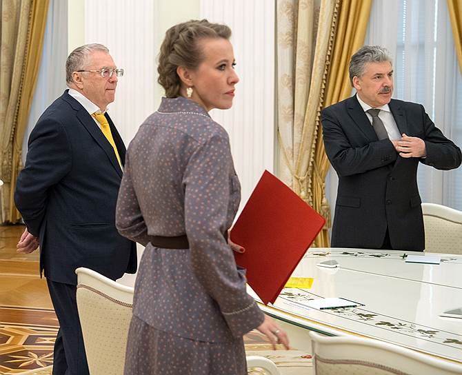 Кандидаты в президенты России (слева направо): Владимир Жириновский, Ксения Собчак, Павел Грудинин