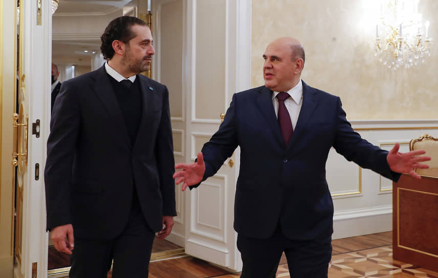 Глава правительства Ливана Саад Харири (слева) и премьер России Михаил Мишустин