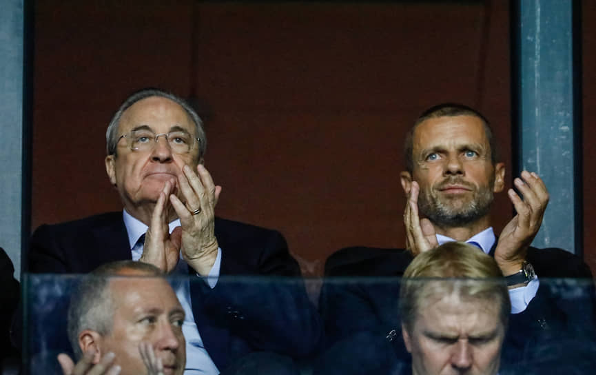 Президент Суперлиги Флорентино Перес (слева) и президент UEFA Александр Чеферин, кажется, готовы идти до конца в борьбе за свои турниры