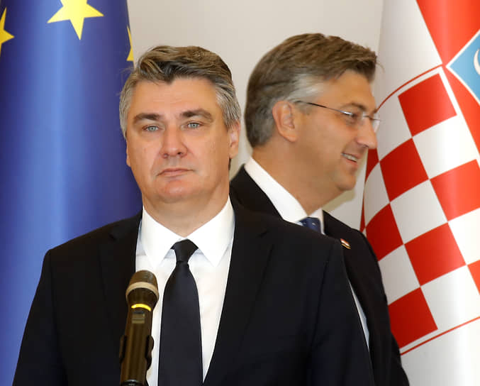 Президент Хорватии Зоран Миланович (слева) и премьер-министр Хорватии Андрей Пленкович