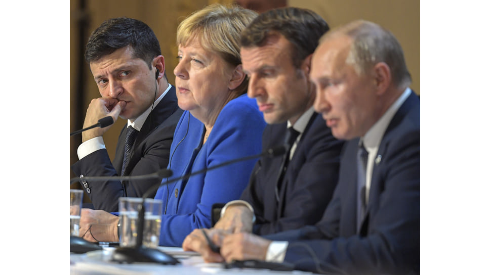 Суждено ли им договориться? На фото слева направо: Владимир Зеленский, Ангела Меркель, Эмманюэль Макрон и Владимир Путин во время переговоров «нормандской четверки»
