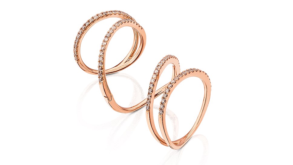 Двойное кольцо из розового золота с бриллиантами, Tous
