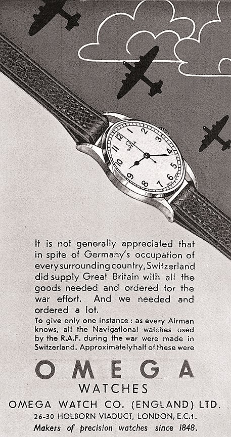 Реклама часов Omega, 1945 год
