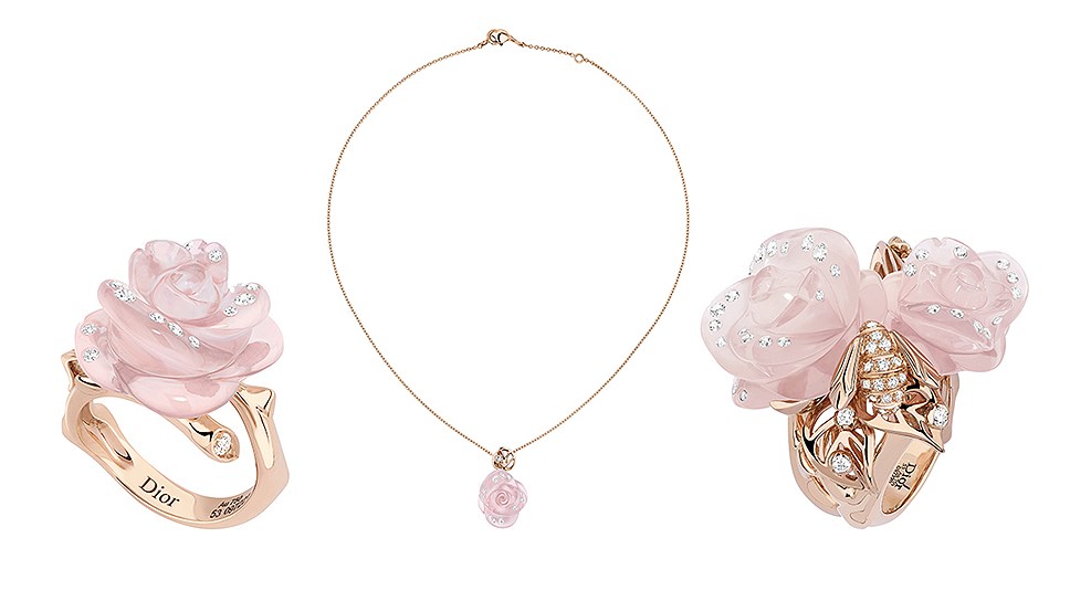 Подвеска и кольца Rose Dior Pre Catelan из розового золота с розовым кварцем и бриллиантами, Dior Joaillerie
