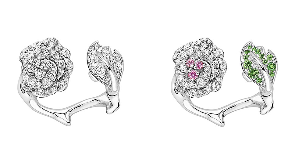 Кольца Rose Dior Bagatelle из белого золота с розовыми сапфирами, цаворитами и бриллиантами, Dior Joaillerie
