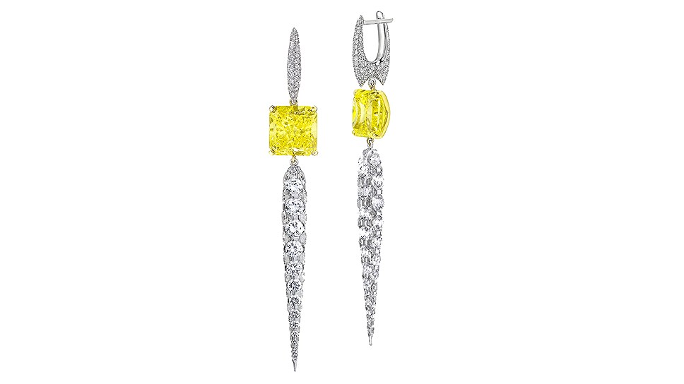 Серьги Les Merveilles из белого золота с желтыми и белыми бриллиантами, Boghossian