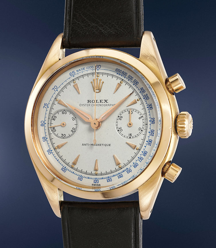 Rolex Ref.6232, около 1958 года — CHF 740 000. Хронограф в корпусе розового золота.