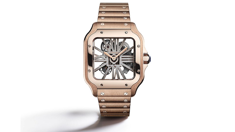 Часы Santos de Cartier Skeleton, розовое золото, механизм с ручным подзаводом, Cartier