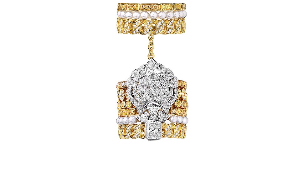 Кольцо Brilliant, белое и желтое золото, спессартиты, желтые сапфиры, жемчуг, коричневые и белые бриллианты, Chanel Fine Jewelry